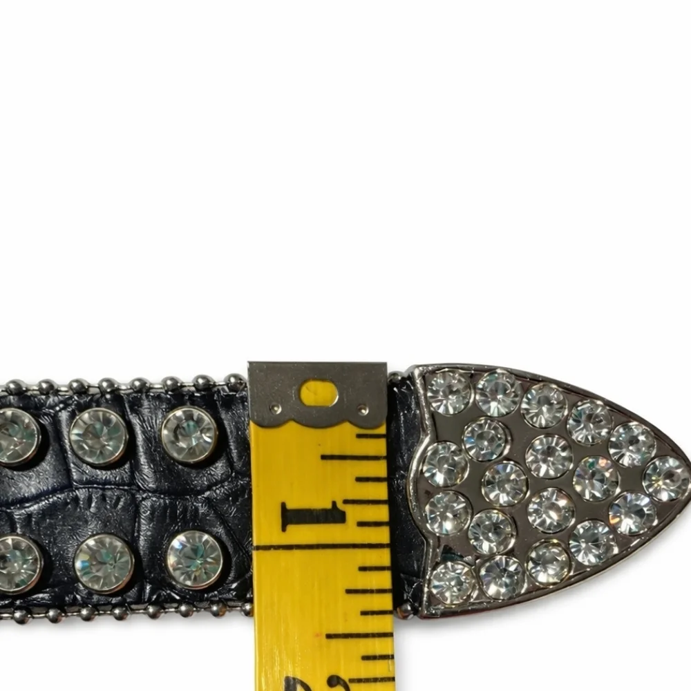 Large Nocona Black Leather Rhinestone Cross Belt | Western Bling | Size 35"-39" - Picture 5 of 6